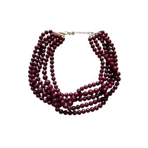 Lane Bryant Burgundy Multi-Strand Statement Necklace Faceted Bead Gold Tone